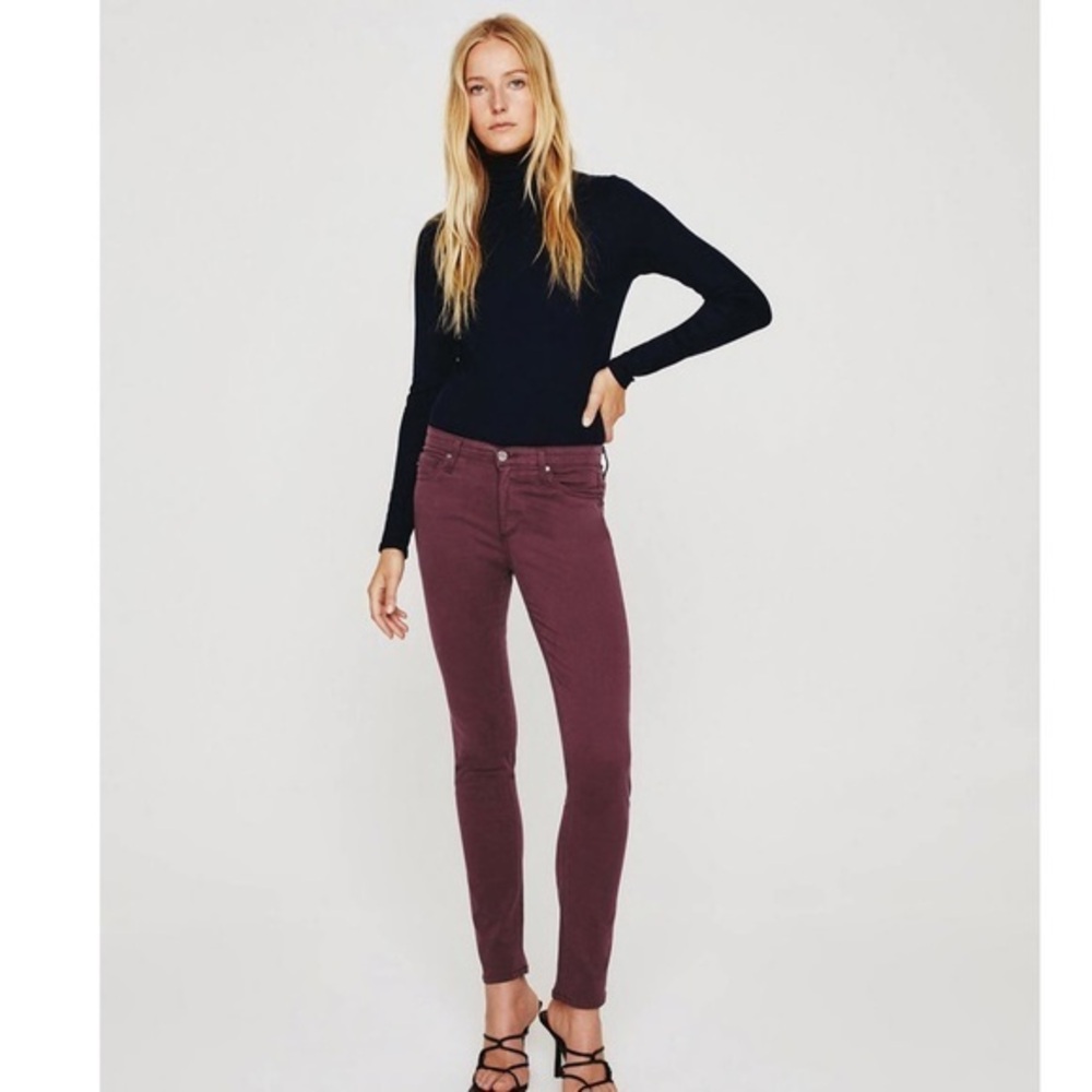 Adriano Goldschmied AG Maroon The Farrah Skinny High-Rise Skinny Jeans 26